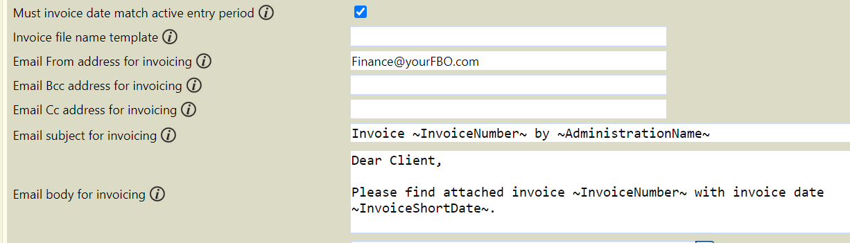 Invoice 'Send By Email' template settings (Email Addresses, Subject ...